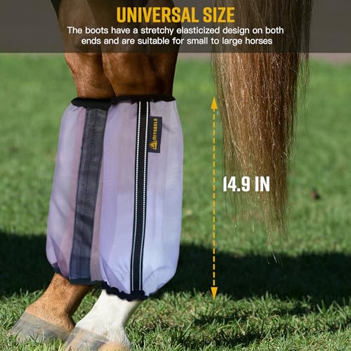 Image of Fly Boots for Horses Set of 4,Universal Size Fine Mesh Horse Fly Boots with Built-in Metal Support,Fly Leggings for Horses with Fleece Trimming and Reflective Webbing (Purple)