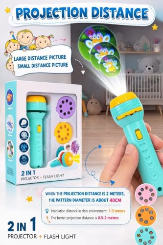 Image of Kids Projection Flashlight Torch Toy with 24 Picture Slides and 3 Projection Discs, Mini Educational Projector Torch for Toddlers and Young Children