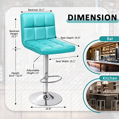 Homall Bar Stools Modern Pu Leather Adjustable Swivel Barstools, Armless Hydraulic Kitchen Counter Bar Stool Extra Height Square Island Barstool With Back Set Of 2 (Blue, Set Of 2) #TOP2
