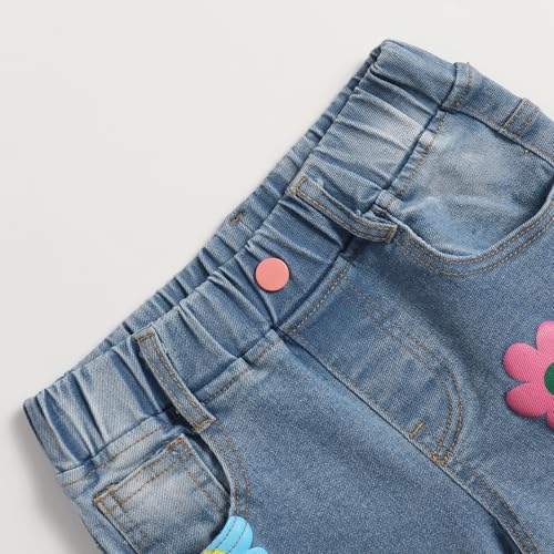 Girls' Casual Denim Pants Elastic High Waist Flare Floral Print Jeans3