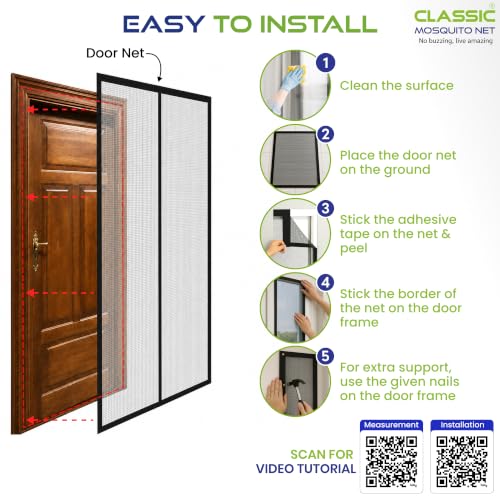 Image of Classic Mosquito Net for Doors with Magnets | Tear-Resistant Fiberglass Mesh | Auto-Close Magnetic Screen Door, Balcony & Kitchen | DIY Installation | Protection Insects (185 x 70 cm,Grey)