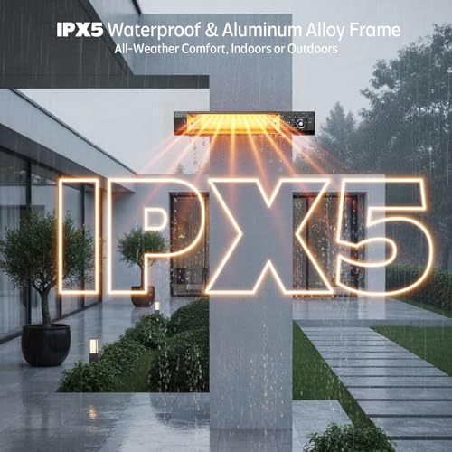 Image of Wall-Mounted Electric Patio Heater, 34 inch 1500W Infrared Heater With Motion Sensor, IPX5 Waterproof, 9 Heat Level & 9H Timer, Indoor & Outdoor Heaters for Patio, Backyard, Garage, and Decks