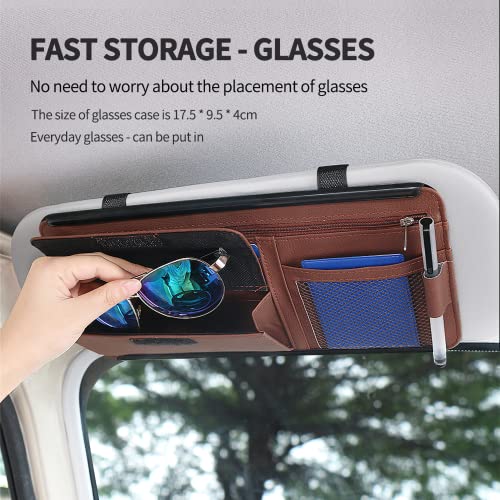 Qric-Car-Sun-Visor-Organizer-Leather-Storage-Pocket-Sun-Visor-Pouch-for-Cards-License-Registration-Pen-Glasses-Document-Fits-Most-Car-SUV-Truck-Auto-Interior-Accessories-for-Men-Women-Black