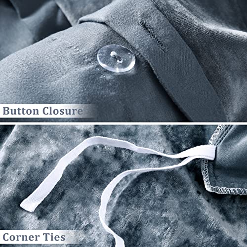 Caromio Velvet Duvet Cover Queen Size - Luxury Pinch Pleated Duvet Cover Bedding Set Soft Pintuck Velvet Comforter Cover Set With Corner Ties And Button Closure, Blue, 90"X90" #TOP3