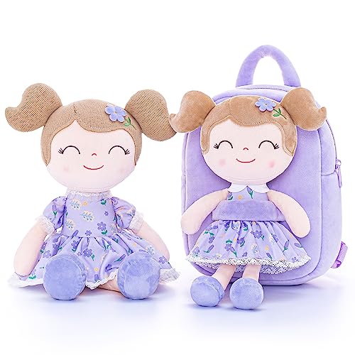 Image of Gloveleya Toddler Backpack Baby Girl Gift Kids Backpack Plush Bag Diaper Bag Plush Printed Violet
