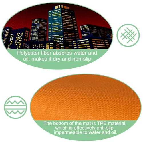 Alfombra de cocina antideslizante lavable que evita resbalones con diseño urbano nocturno VAPOKF 6