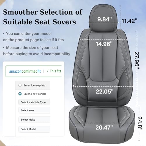 Image of Coverado Car Seat Covers Full Set, Seat Covers for Cars, Gray Car Seat Protector Waterproof, Nappa Leather Car Seat Cushion, Car Seat Covers Front Seats and Back Fit for Most Cars