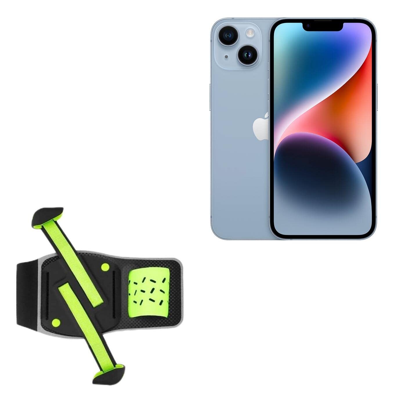 BoxWave Holster Compatible with Apple iPhone 14 - FlexSport Armband, Adjustable Armband for Workout and Running - Stark Green