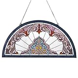 Bieye Lady Astor Demi-Lune Half-Round Window Panel Tiffany Style Stained Glass Hangings for Home Décor 36' W x 18' H W10035