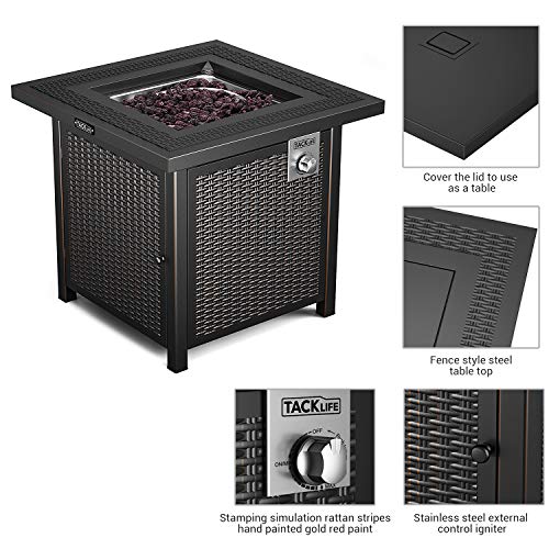 TACKLIFE Propane Fire Pit Table, 28 Inch 50,000 BTU AutoIgnition Gas