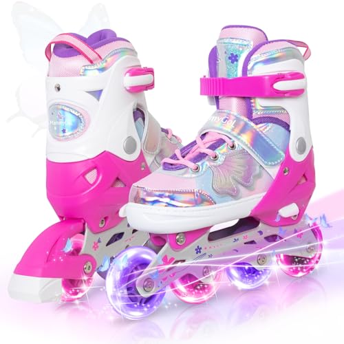 MammyGol Inline Skates for Girls Kids, 4 Size Adjustable Butterfly Roller Skates with Vibrant Colors Flashing Wheels, Skates Indoor Outdoor for Beginners Women Lady