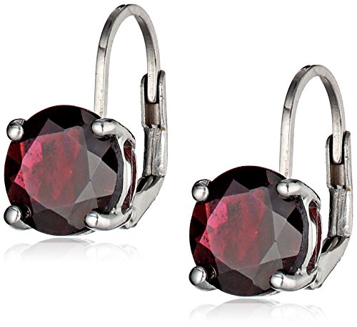 Amazon Collection Sterling Silver Round Garnet Lever Back Earrings