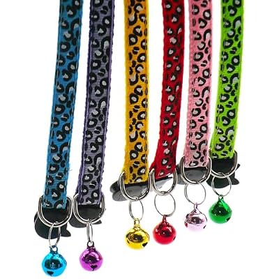 Reflective 2 Pack Breakaway Cat Collars with Bell Leopard Pattern Cute Kitty Adjustable 7.5-12.5 Inch Safe Kitten Collars Charms (Blue)