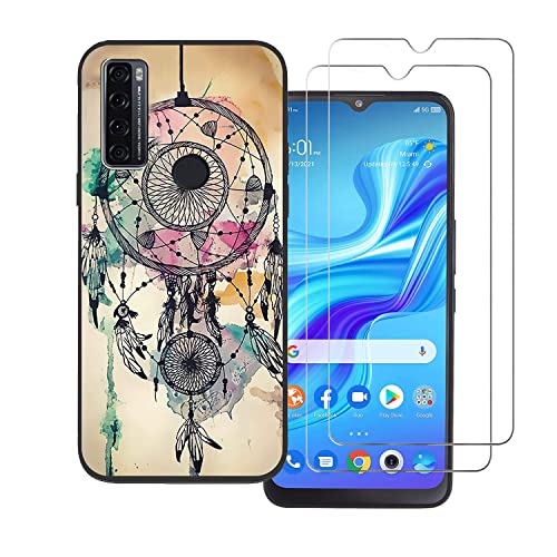 Tznzxm for Alcatel TCL 4X 5G Case, Alcatel TCL 4X 5G Screen Protector [2 Pack], Dreamcatcher Painting Design Flexible Soft TPU Non-Slip Protective Bumper Phone Case for Alcatel TCL 4X 5G (T601DL)