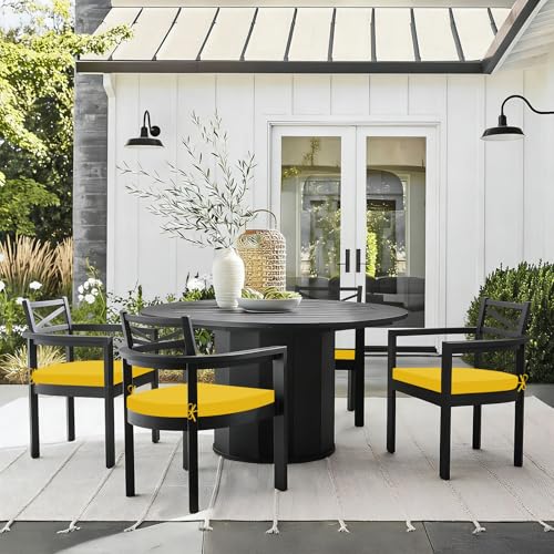 Image of Basic Beyond Outdoor Chair Cushions Set of 4, Outdoor Cushions for Patio Furniture, Water Resistant Patio Chair Cushions with 2 Ties, 17x16x2, Yellow