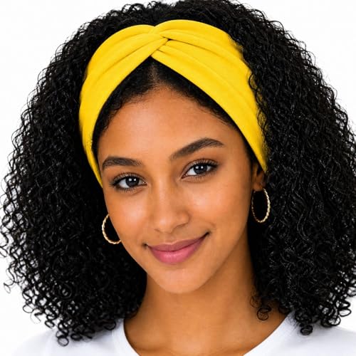 Womens Stretchy Twist Soft Cotton Headbands Solid Colour Non-Slip Fashion Sports Hair Bands for Women Yoga Workout Running (Yellow 1 Size)