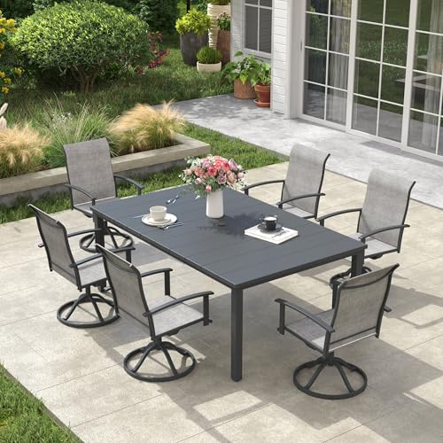Image of VICLLAX Outdoor Table for 6, Metal Patio Dining Table with Umbrella Hole for Garden Lawn Deck Backyard, Dark Grey Tabletop