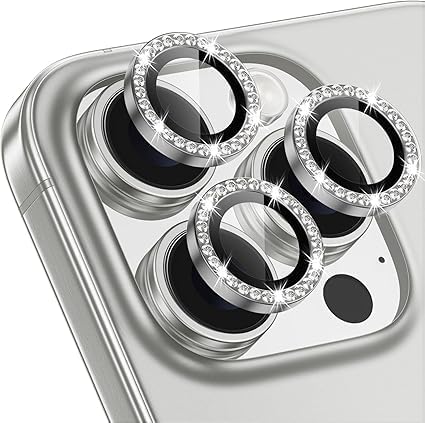 Image of Glitter Diamond Camera Lens Protector for iPhone 16 Pro / 16 Pro Max / 15 Pro / 15 Pro Max Natural Titanium UHD 9H Tempered Glass, Sparkle Crystal Design Camera Guard Scratch Resistant, Case Friendly Camera Cover
