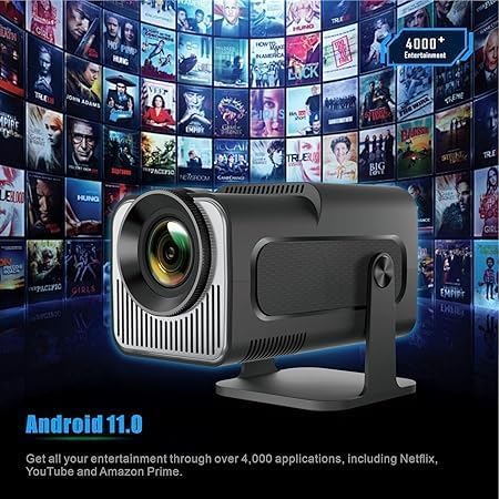 Image of HY320 Mini Projector -720p Resolution 4K Native (4K Support) Smart Portable Projector with Android 11, Wi-Fi 6 & Bluetooth 5.0, Remote Controller Auto Keystone, HDMI /USB, Home Cinema