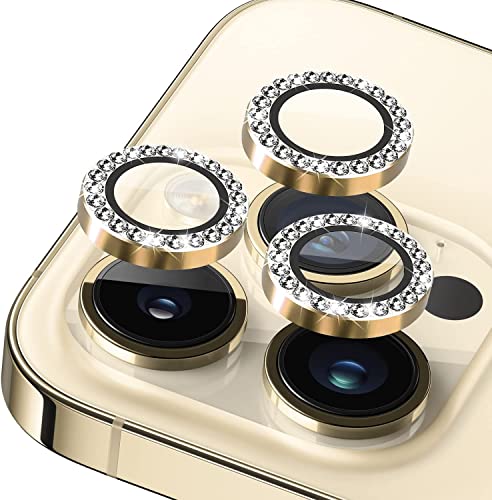 Image of for iPhone 14 Pro Camera Lens Protector & iPhone 14 Pro Max Camera Lens Protector Tempered Glass Screen Protector, Anti-Scratch Premium Tempered Glass Film Aluminum Alloy 3D Lens Ring Cover for IPgone 14 Pro-iPhone 14 Pro Max - (3 Pack, Gold Diamond0)