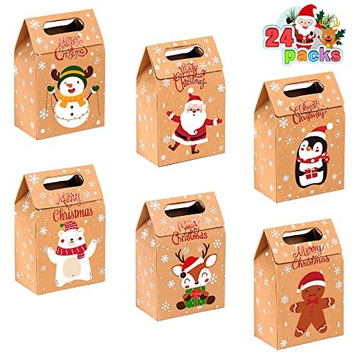 Joicee Christmas Kraft Paper Gift Boxes 24Pcs Xmas Goodies Treat Candy Bags Boxes For Christmas Party Favor #TOP1