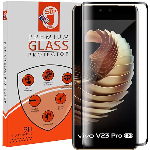 Image of STP FEEL Advanced Black Border Tempered Glass Protector for Vivo V23 Pro (6.56 Inch) Full Screen Coverage (except edges) Screen Protector Guard Protector, Pack of 1