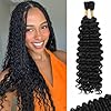 Human Braiding Hair Mix Synthetic Boho Hair for Braiding, 18 Inch Wet and Wavy Braiding Hair 2 Pcs Deep Wave Bulk Hair for Braiding Curly Bohemian Hair Extensions (1B, 18 Inch)