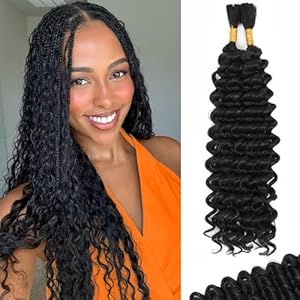 Human Braiding Hair Mix Synthetic Boho Hair for Braiding, 18 Inch Wet and Wavy Braiding Hair 2 Pcs Deep Wave Bulk Hair for Braiding Curly Bohemian Hair Extensions (1B, 18 Inch)