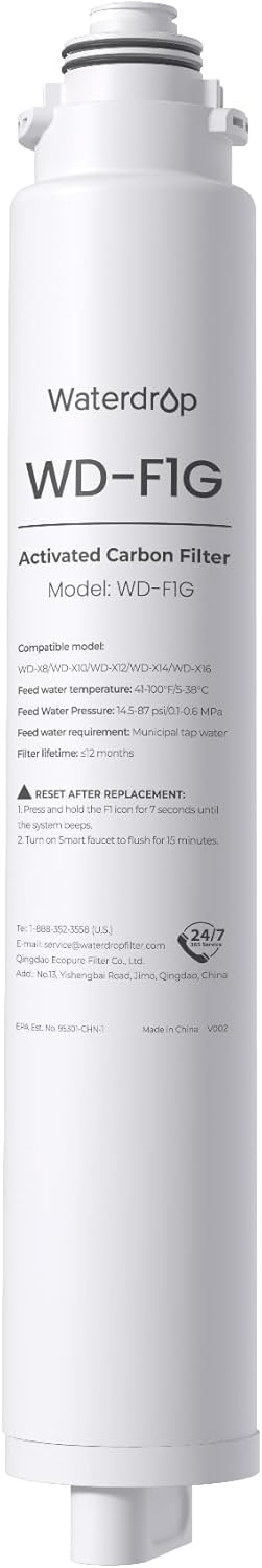 Waterdrop F1G Filter, Replacement for X8 & X8-PRO & X12-WCS & X12-Plus Reverse Osmosis System, [ NO Minerals Added ], 12-month Lifetime