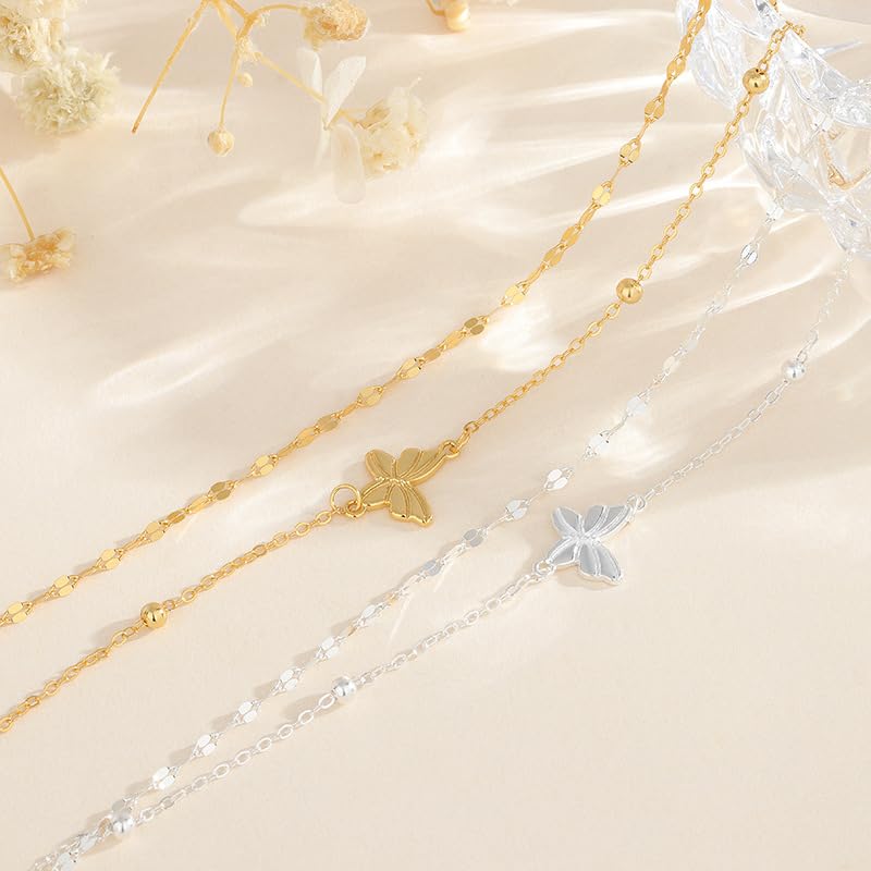 Genérico Pulsera De Plata， Pulsera De Mariposa De Doble Cadena De Plata Esterlina S925 De Lujo, Ligera Y De Alta Gama, Con Cierre De Resorte Ajustable, Joyería Energética Para Mujer.