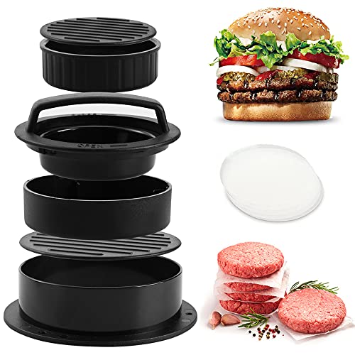 nnn Presse à Burger Steak Haché, Presse à Hamburger Professionnel 3 en 1 avec 300 Papiers Antiadhesifs, Moule Steak haché Ustensiles Cuisine pour Faire Hamburgers, Galettes Et Barbecue