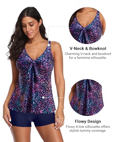 Image of Yonique Women 2 Piece Flowy Tankini Swimsuits with Boyshorts V Neck Swim Tank Tops Bathing Suits Modest Swimwear