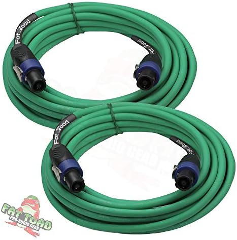 Speakon to Speakon Cables (2 Pack) by FAT TOAD | 25ft Professional DJ Pro Audio Green Speaker PA Cord with Twist Lock Connector | 12 AWG Wire for Impeccable Studio Recording & Stage Performance Gear