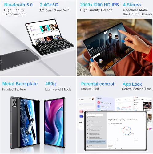 Image of Tablet Android Tablet 11 Inch with 16GB+256GB+2TB Expand, 8600mAh, Support, 5MP+13MP Dual Camera, Bluetooth 5.0, Octa-Core 2.0 GHz, 5G WiFi, 2026 lastest HD Screen Tablet with Keyboard and Mouse, Grey