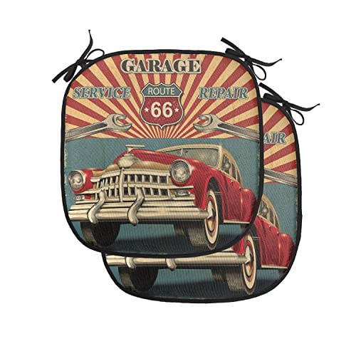 Lunarable Americana Chair Cushion Pads Set of 2, Vintage Garage