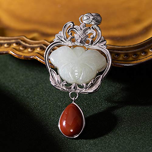 Chaîne de pull papillon argent 925 et jaspe rouge de Hetian - 5