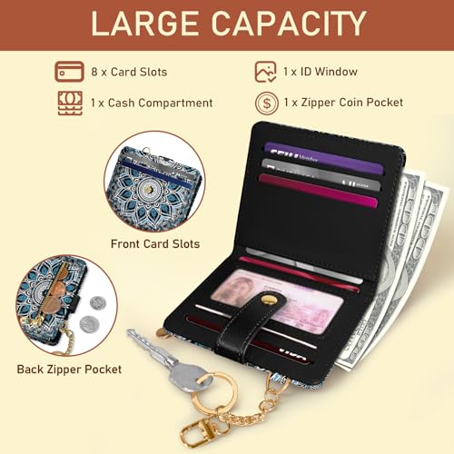 Image of Jogjam Mandala Rfid Ladies Wallet, Small Slim Thin Compact Credit Card Women Wallet, PU Leather Bifold Cash Zipper Coin Pocket ID Window for Female