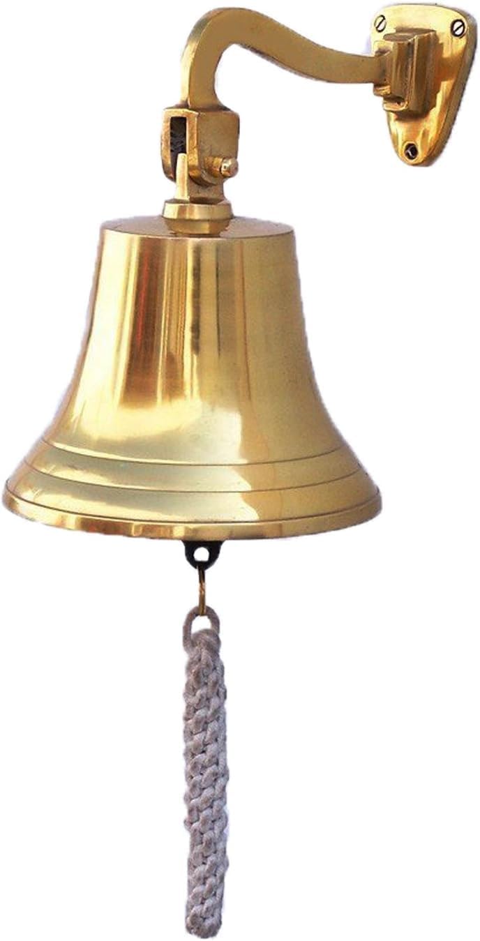 PARIJAT HANDICRAFT Solid Brass Ships Bell Wall Mountable - Clear Ring for Indoor and Outdoor Use Solid Brass Heavy Bracket Ship Bell Size-5 Inch