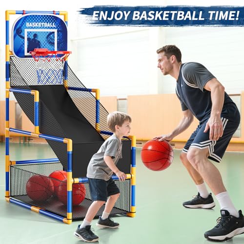 Image of NIPLOOOW Arcade Basketball Game Set for Kids 3-12 Years Old, Kids Basketball Hoop with 4 Balls & Pump, Indoor Outdoor Sports Play Toys, Basketball Games Toys, for Boys Girls Teens