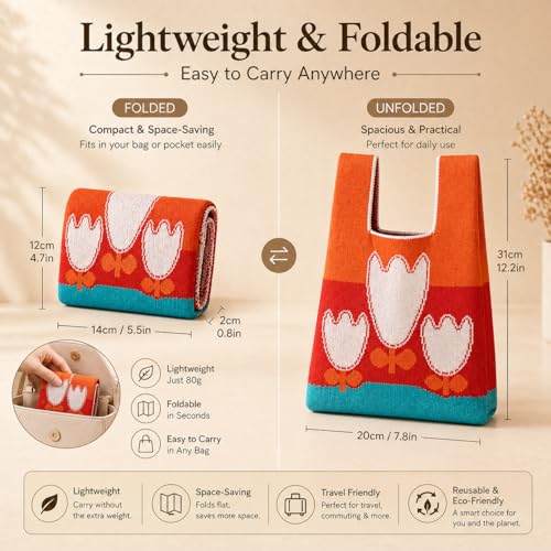 Image of Kawn Crochet Wrist Handbag for Women Wristlet Sleeve Knot Pouch Portable knitted breathable lightweight foldable Casual Small Purse Cute Tote Bag For Shopping, Dating, Travel