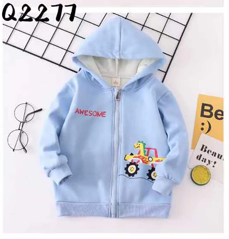 Bold N Elegant Kids Winter Warm Fleece Awesome Dinosaur Print Front Open Regular Fit Zipper Hoodie Sweatshirt for Infant Toddler Baby Boys & Girls (2-3 Years, Blue) - Image 4 thumbnail