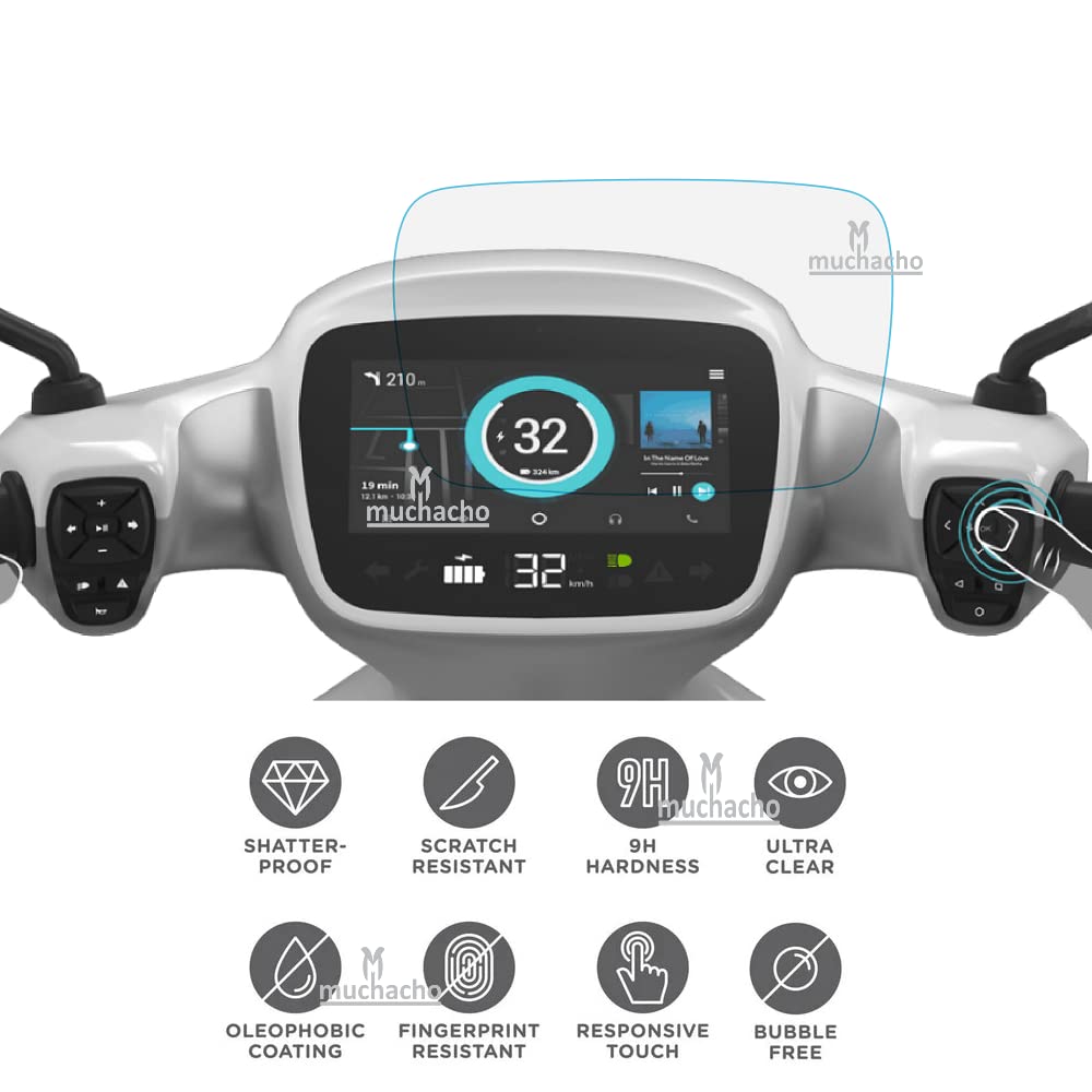 MUCHACHO Tempered Glass Screen Protector Full Screen Guard for Electric Scooter Ola S1 / S1 Pro/Ola S1 Air Gen 2 - (Tougher Than 9H) with Easy Installation Kit, Clear