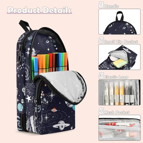 Image of ZAZYXTJ Space Standing Large Capacity Pencil Case 3 Compartment Pen Pouch Storage Canvas Makeup Bag for School Office Teen Girl Boy Men Women
