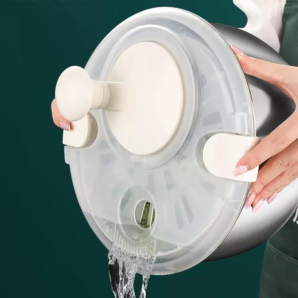 6L Essoreuse à Salade En Acier Inoxydable Grande Laveuse De Legumes Avec Couvercle En Pp Pour Laveuse De Fruits Pates Frites