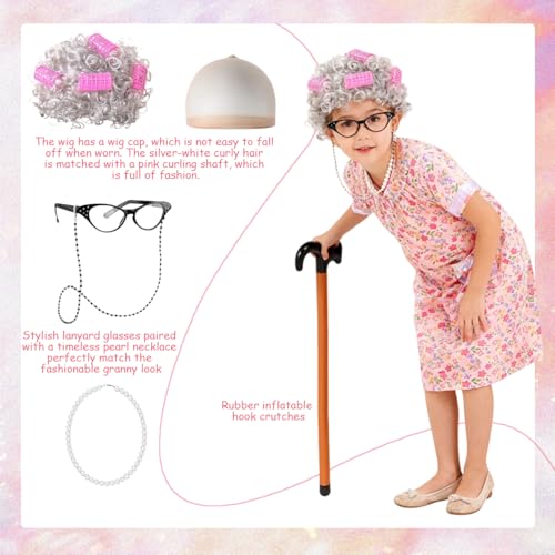 Disfraz de Abuela para Niñas 4-10 Años con Peluca miniatura 4