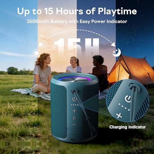 Image of Portable Bluetooth Speaker, IPX7 Waterproof Wireless Speaker with 20W Loud Stereo Sound, 15H Playtime & Beat-Synced RGB Light, Small Outdoor Speaker for Shower, Pool, Beach,Hiking,Gifts(Blue)