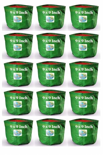 Image of MASHKI 9 inch x 9 inch Garden Green HPDE Growbags, for Home Gardening, Terrace Balcony Gardening Grow Bag (MGB-9X9 15NOS)