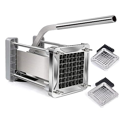 Sopito Cortador Patatas Fritas Manual, Cortador De Patatas Profesional Corta Patata Acero Inoxidable con Cuchillas De 12mm y 9mm