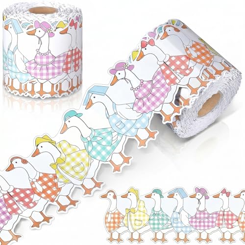 Fuutreo 65 ft Silly Goose Classroom Decor Pastel Gingham Goose Bulletin Board Border Back to School Bulletin Board Trim for Classroom Chalkboard Library Wall Decor