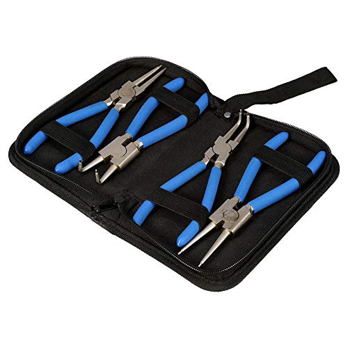 Lot de 4 Pinces pour Circlips 175 mm Pince à Circlips pour Extérieurs et Intérieurs avec Mâchoire Droite/Courbée Poignées Antidérapantes pour Retenue du Dissolvant d'anneau
